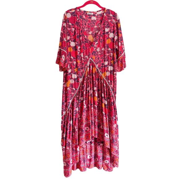 Aura Floral Bohemian Dress Midi Cottagecore Pink Feminine Boho Romantic - Picture 1 of 7